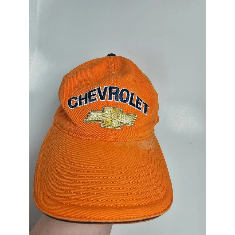 Chevrolet Hat Orange Embroidered Gold Bowtie Logo Adjustable Baseball Cap Mens